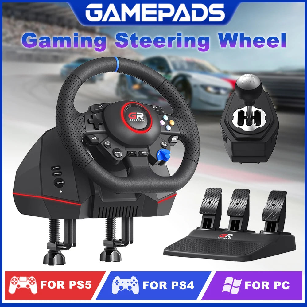 F127 Gaming Steering Wheel For PS5/PS4/PC 270°/900° RGB Racing Wheel Volante Hall 3-Pedal and Gear Lever Set