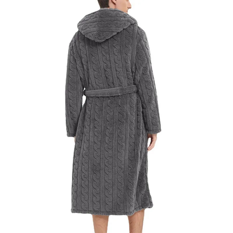 The New Fall and Winter Men's Warm Robe Pajamas Couple Robe Shu Cotton Velvet Jacquard Hooded Thickened Couple Robe Homewear