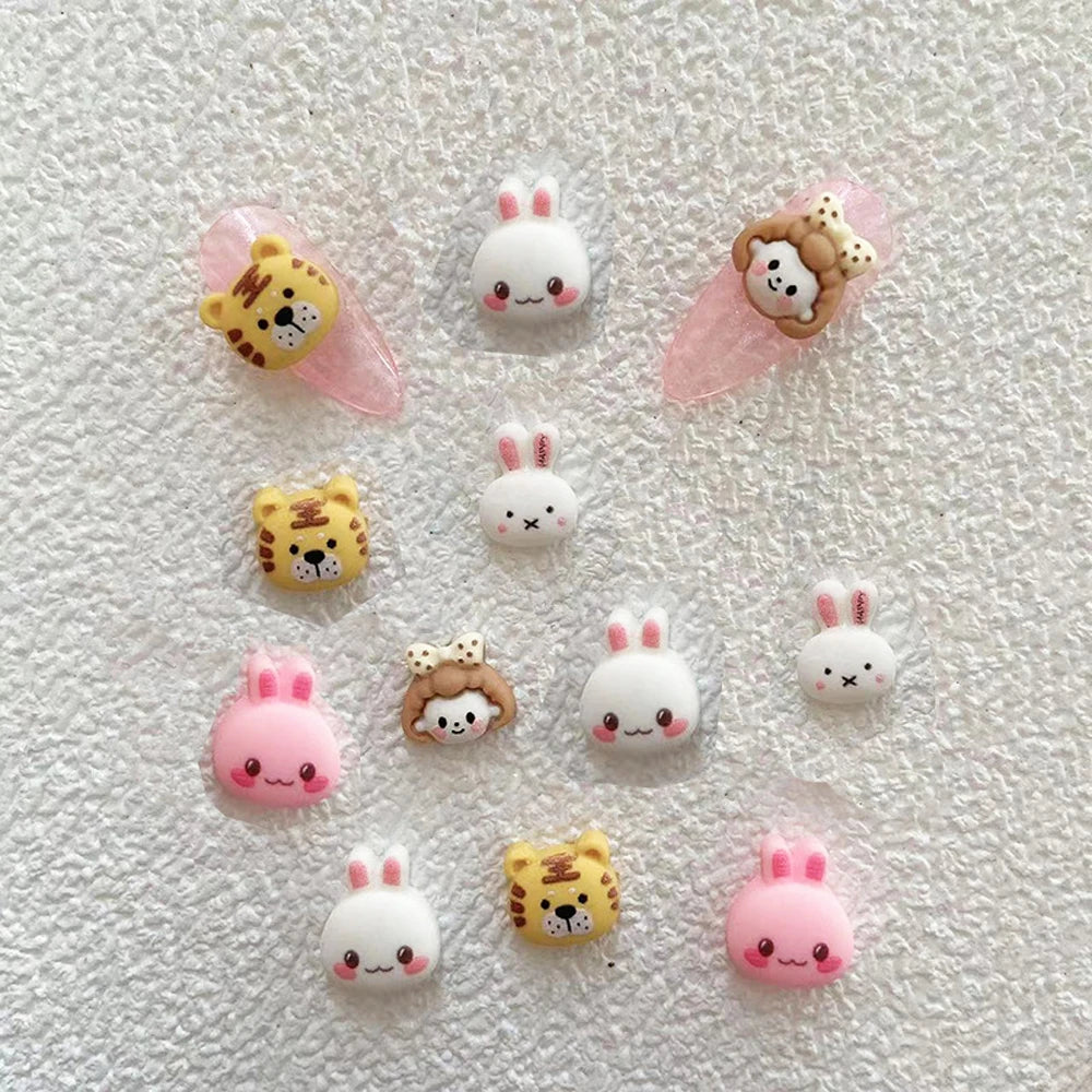 10pcs Cartoon Bunny Nail Art Charm 3D Candy Color Resin Cartoon Animal Lollipop Nail Decoration Korea Kawaii Nail Accessories