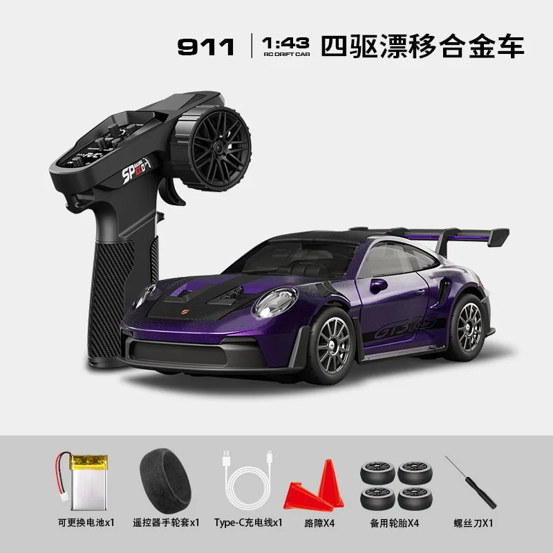 1:43 Scale RC 4WD Drift Alloy Car with Gyro Remote Control Toy for Boys Children's Christmas And Halloween Gifts