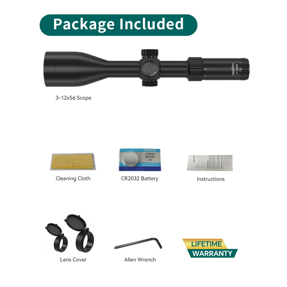Aquilifer 3-12x56 Hunting Scope ED Glass Fully Multi Coated High Light Transmission for Dawn Dusk