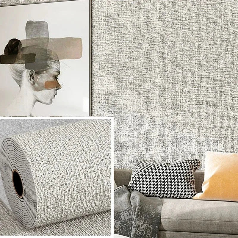 3D DIY Thicken Waterproof Mildew Proof Self-adhesive Insulation Wallpaper Linen Plain Color Stickers Renovation Wall Stickers