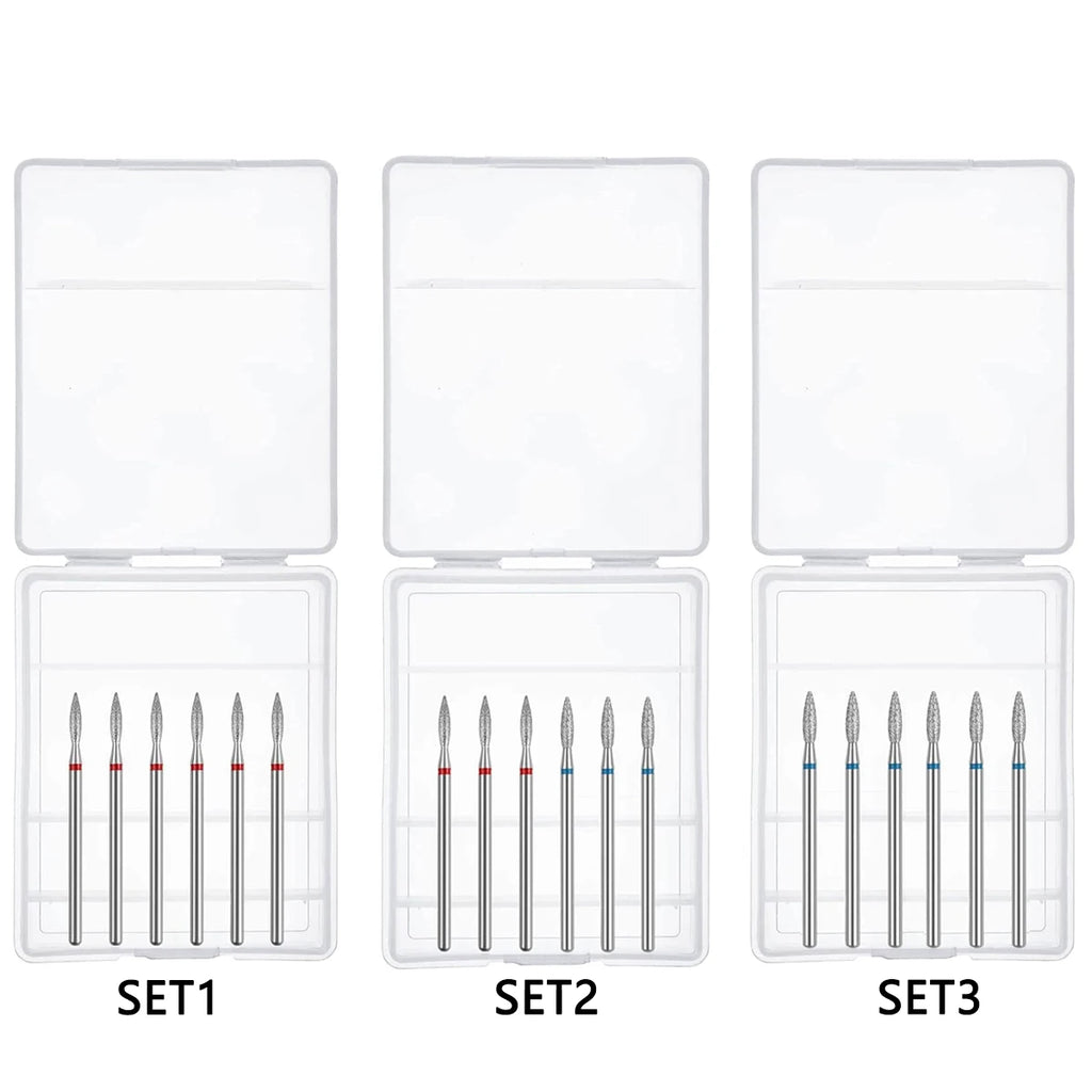 6pcs/SET Nail Dill Bits Diamond Milling Cutter for Manicure 3/32" Burr Electric Nail File Cuticle Remover Tool