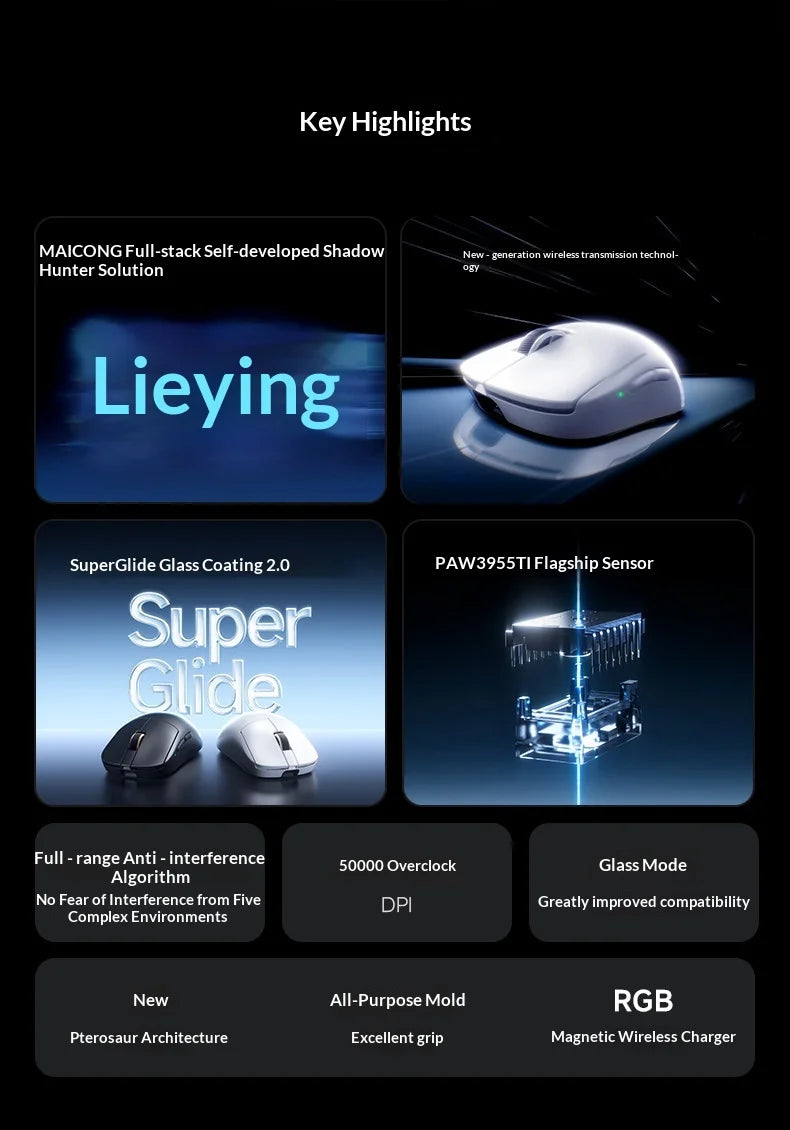 MCHOSE A7 V3 Ultra Gaming Mouse PAW3955Ti Super Sensor 20000FPS Tracking Accuracy 8kHz Polling Rate Low Latency Super Glide