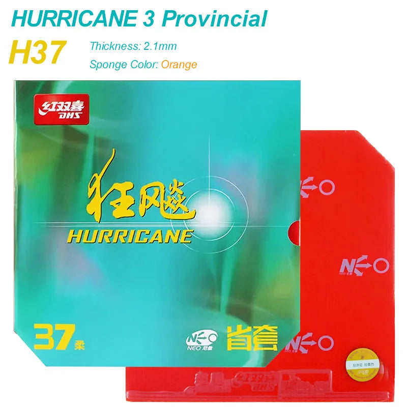DHS Hurricane 3 H37 Table Tennis Rubber Provincial National Ping Pong Rubber Blue/Orange Sponge Professional for Backhand Loop