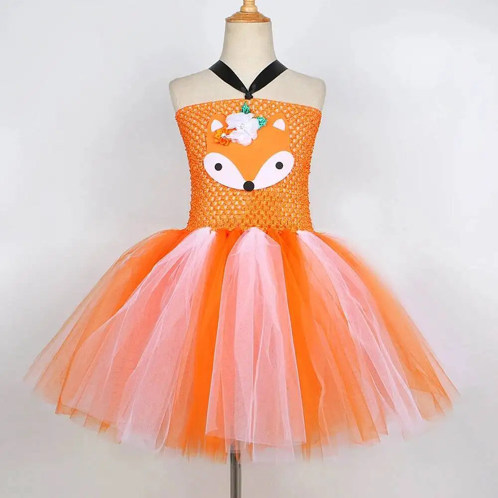 Animal Fox Halloween Costume for Girls Birthday Party Tutu Dress Kids Girl Photoshoot Outfit Children New Years Carnival Clothes