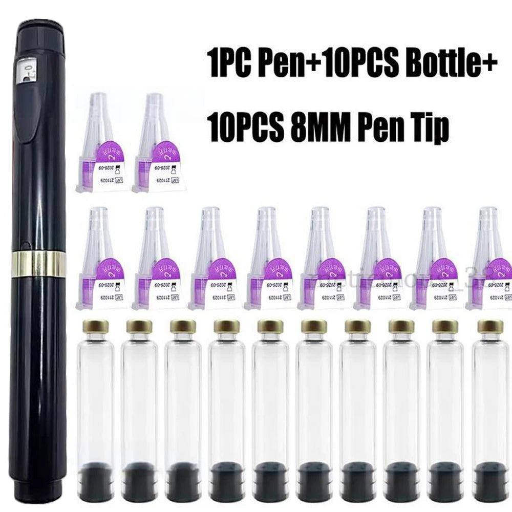 Black Magic Pen Accurate Dosage Kit 3ml Empty Cassette Bottle Cartridges Disposable 4/6/8mm Pen Tip for Insulin Injection Pen
