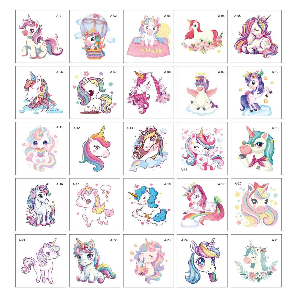 25pcs Cartoon Tattoo Stickers for Hand Face Makeup Unicorn Temporary Tattoo Stickers Cute Hand Tattoo Decoration