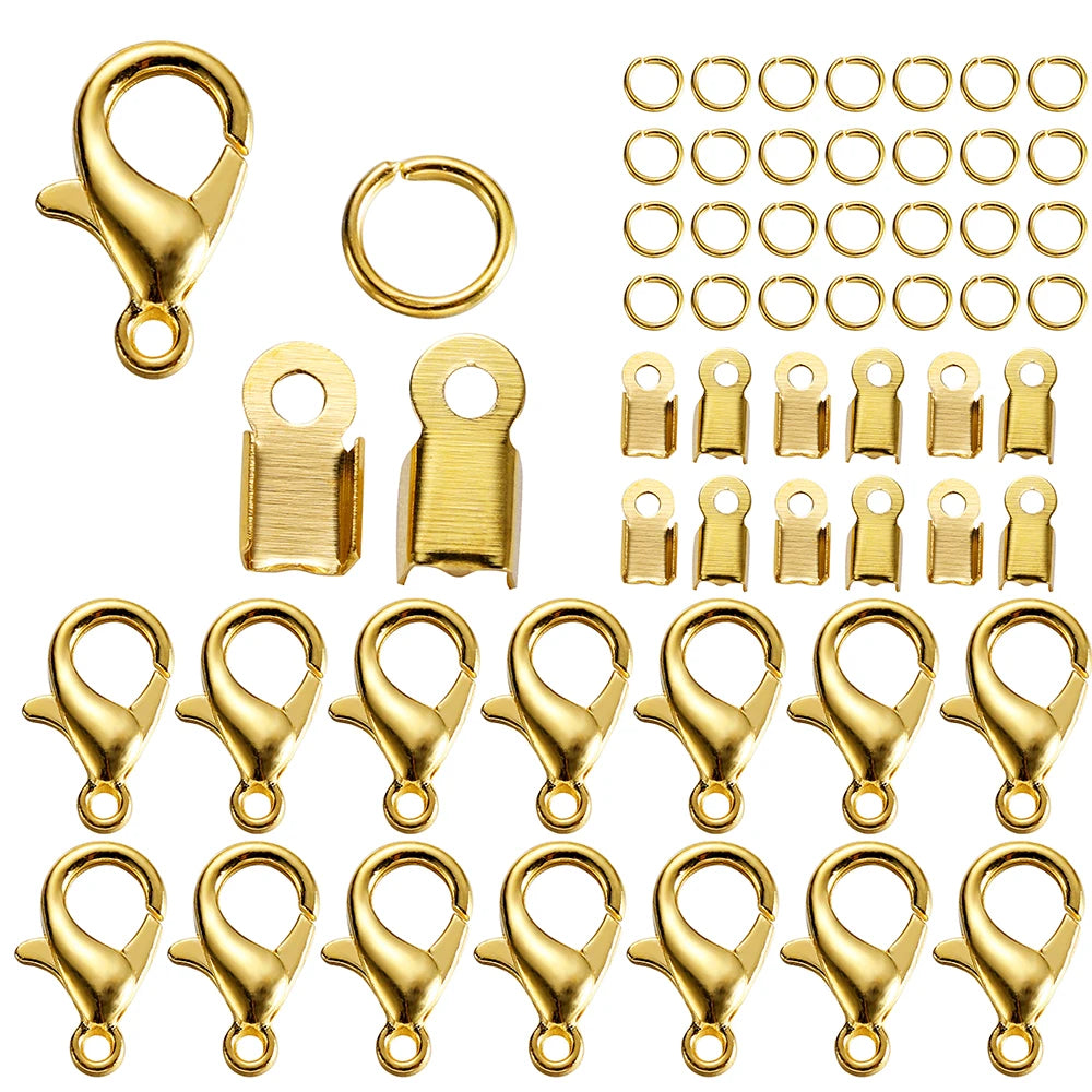80Pcs/lot Alloy Lobster Clasp Jump Rings Connector Clasp Crimp End For Bracelet Necklace Chains DIY Jewelry Making Supplies