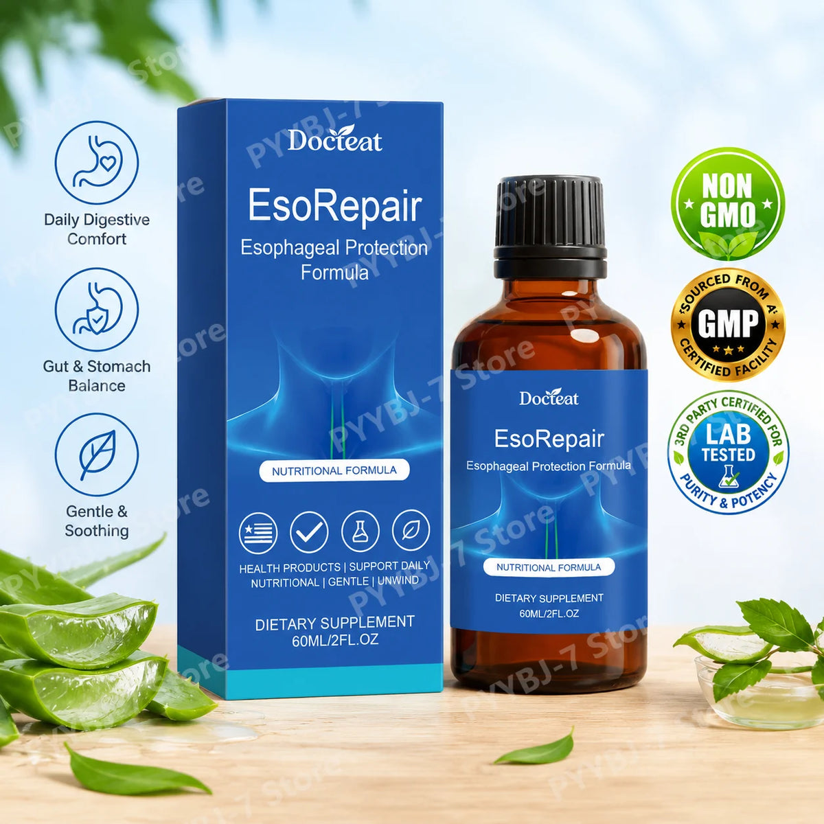 Digestive & Gut Support Supplement Liquid Herbal Blend with Vitamins Aloe Vera Turmeric Grape Seed 60ml Gut Health