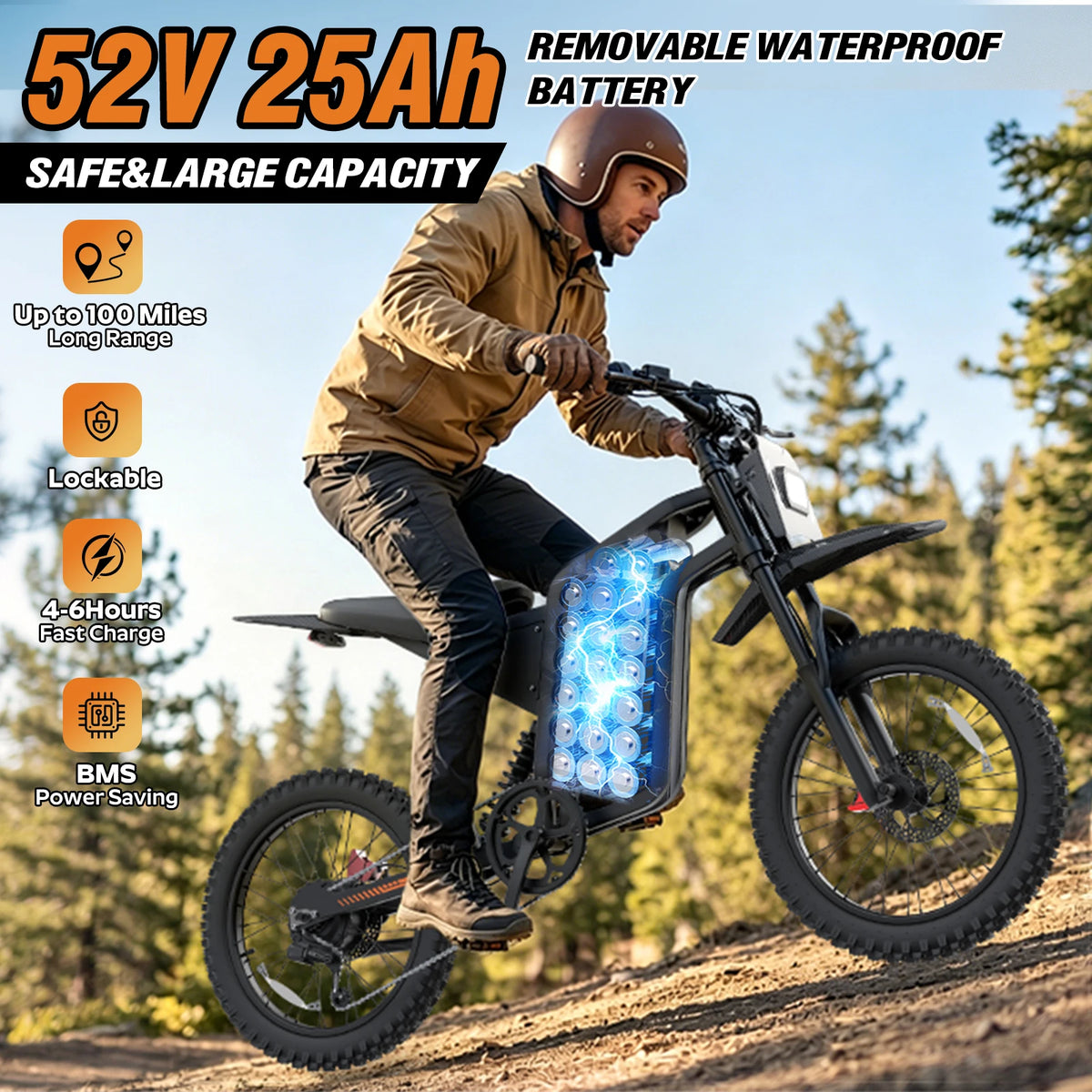 Bopzin Peak 3000W 52V Electric Dirt Bike for Adults 25AH/23AH Battery Full Suspension Off-Road Motorcycle with Hydraulic Brakes
