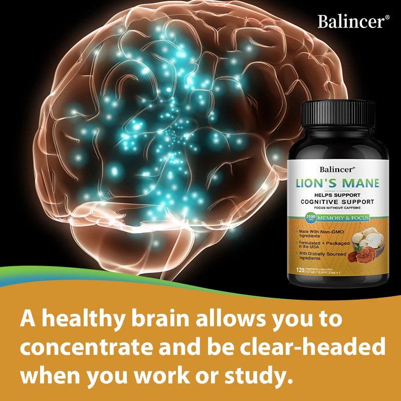 Mushroom Complex Capsules - Lions Mane Cordyceps Reishi, Brain & Immune Support, Nootropic for Focus/Memory, Stress Relief