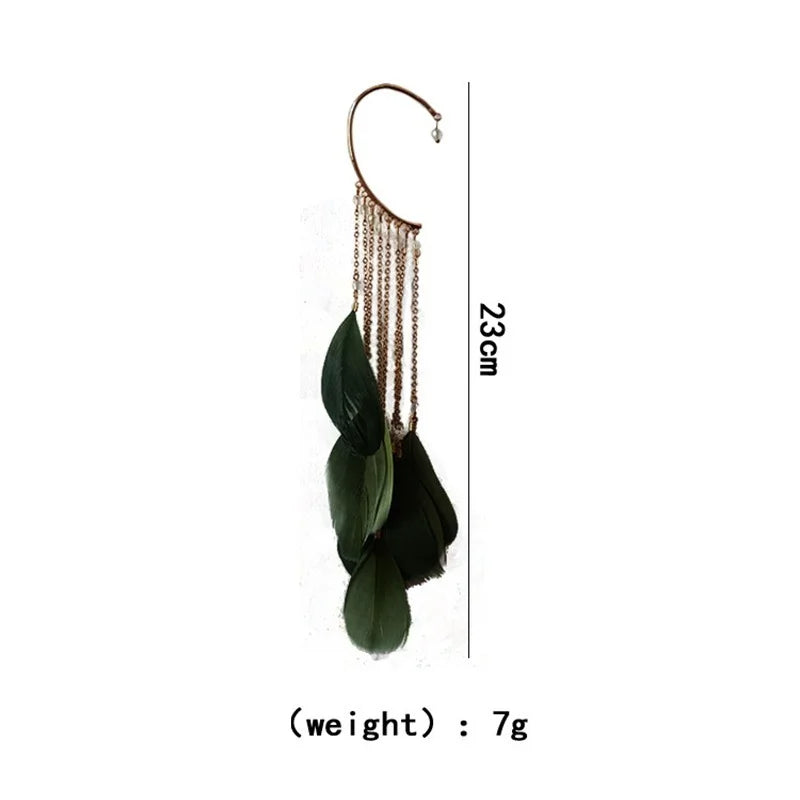Bohemian Colour Feather Ear Hook Clip on Earrings Without Piercing for Women Accessories Long Tassels Cuff Earring Jewelry