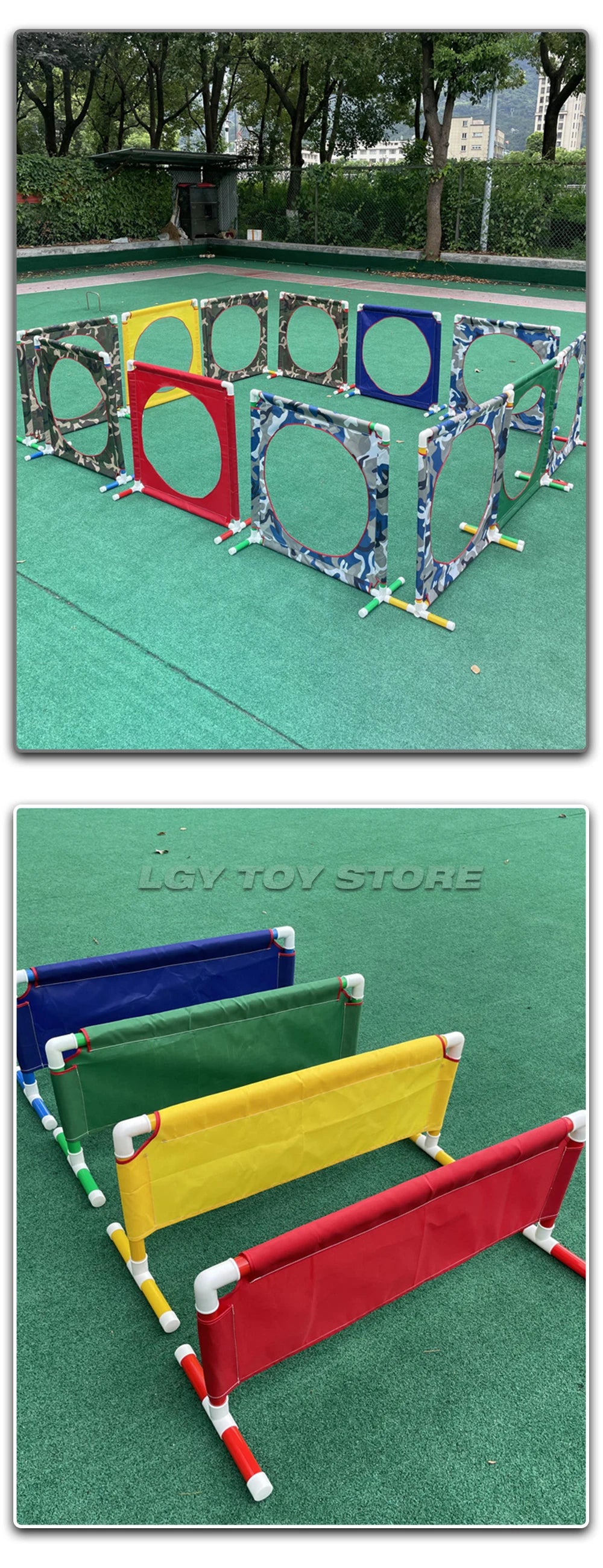 Kids Agility Obstacle Course Toys Colorful Jump Hurdle & Crawl Through Window Frame Children Sensory Integration Training Indoor