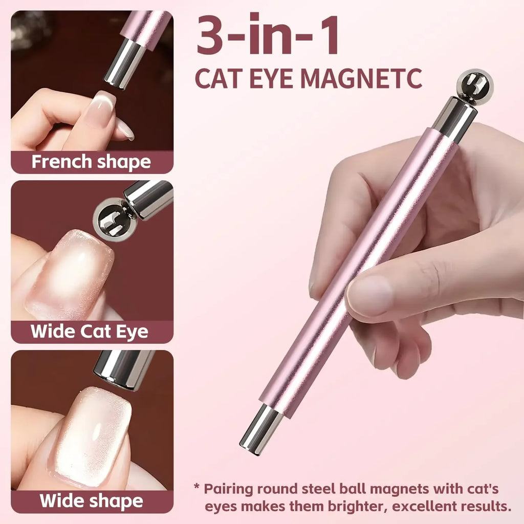 Pro Cat Eye Nail Magnet Kit — Dual-Tip Wand, Round Beads & Y/Rabbit Stencil. DIY Multi-Style Cat Eye Nails Made Easy.