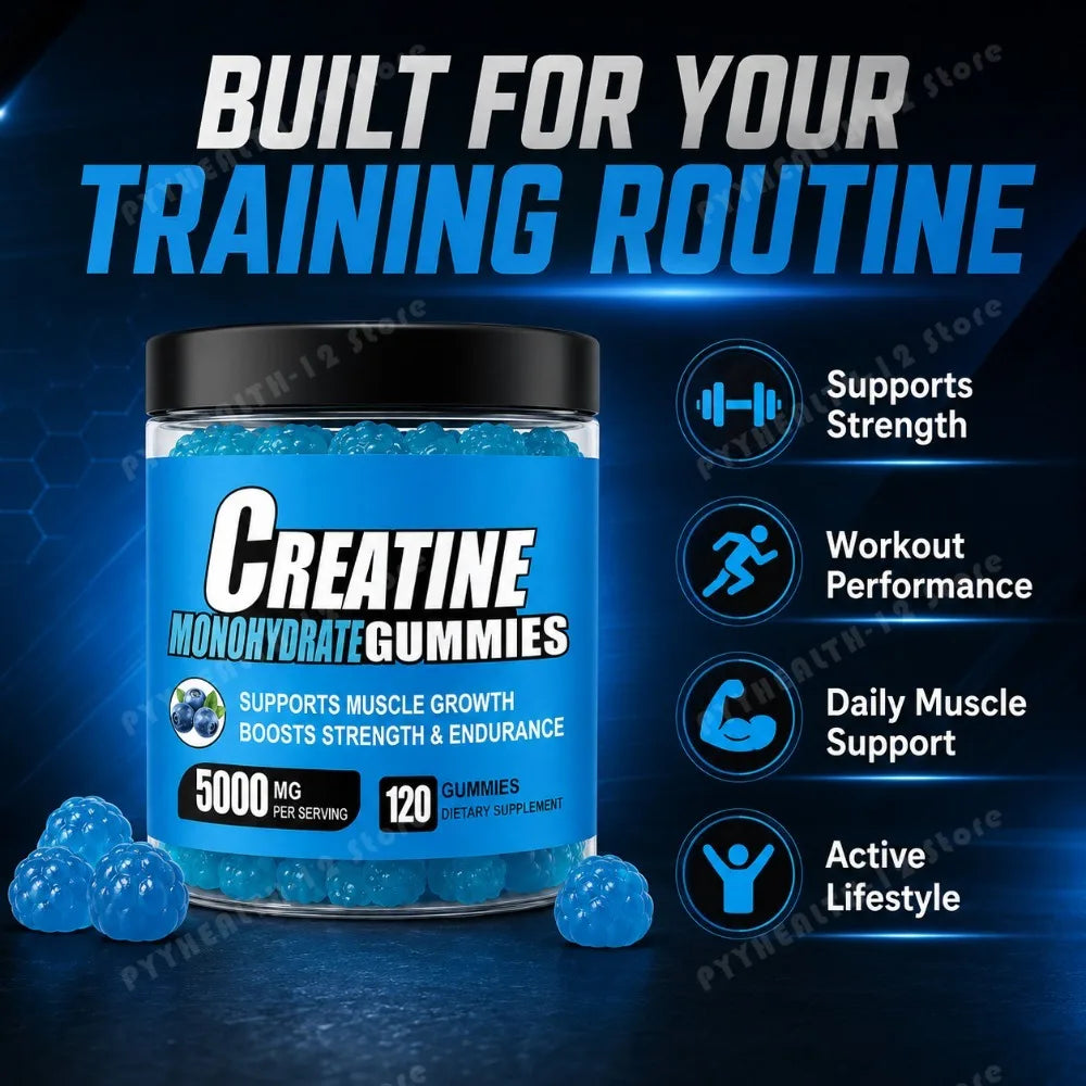 Creatine Monohydrate Gummies 5000mg Per Serving, 120 Gummies for Muscle Strength, Endurance & Energy, Dietary Supplement