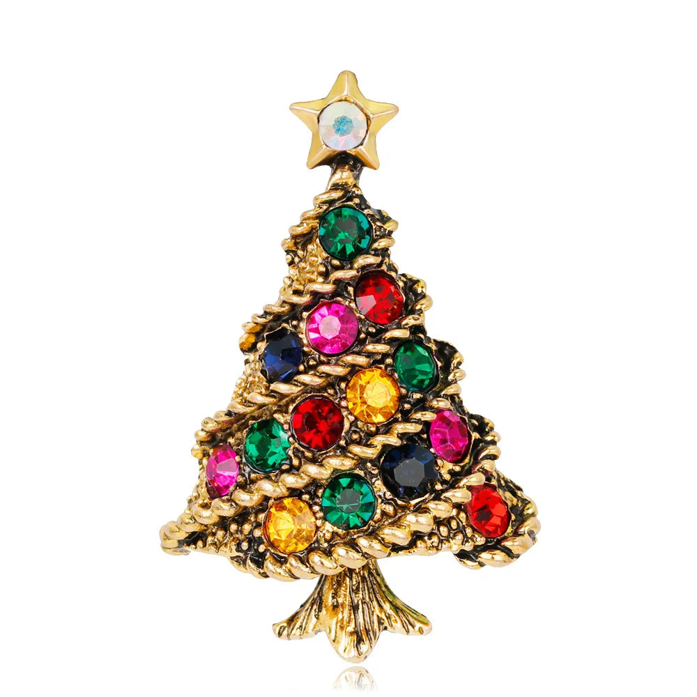 New Christmas Brooch Shiny Crystal Christmas New Year Accessory Pin Snowman, Elk, Christmas Tree Series Decoration Jewelry Gift