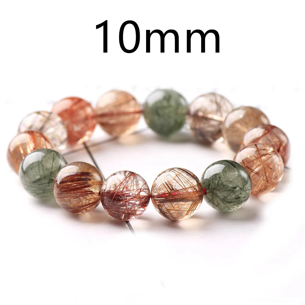Natural Colorful Rutilated Quartz Beads Bracelet Women Men Red Green Copper Clear Round Beads 8mm 9mm 11mm 12mm 13mm AAAAA