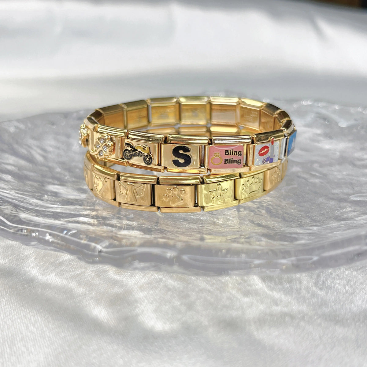 Trusta 2024 Fashion Shiny Golden Colour Charm Italian Links 9mm Bracelet Stainless Steel for Women DIY Jewelry Wholesale N009