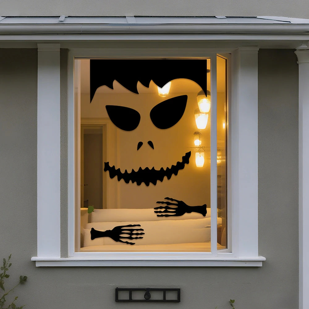 Halloween Decor Door Stickers Window Decor Skeleton Hand Pumpkin DIY Devil Witch Hat Glass Window Stickers Home Decorations