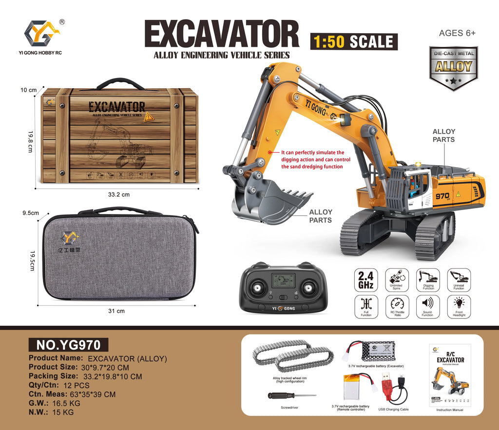 Mini Excavator 1/50 970 Electric Excavator Simulation Model With Lighting System Desktop Remote Control Excavator Model Toy