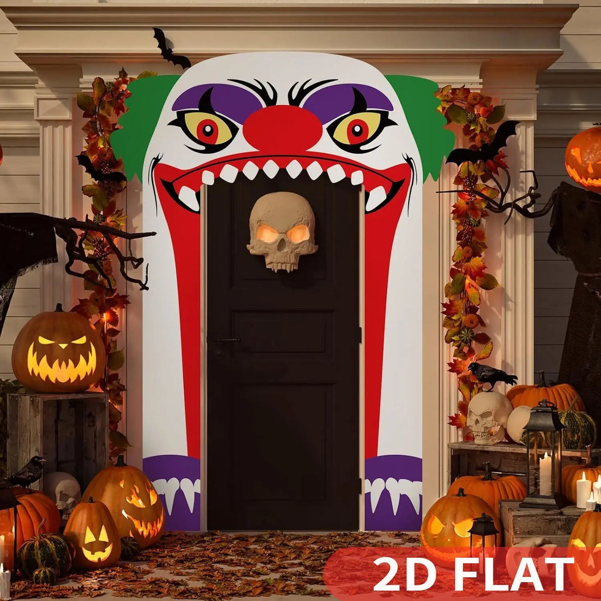 1set Halloween Clown Banner, Background Clown Door Decoration Halloween Horrible Banner Decor for Wall Window Party Supplies