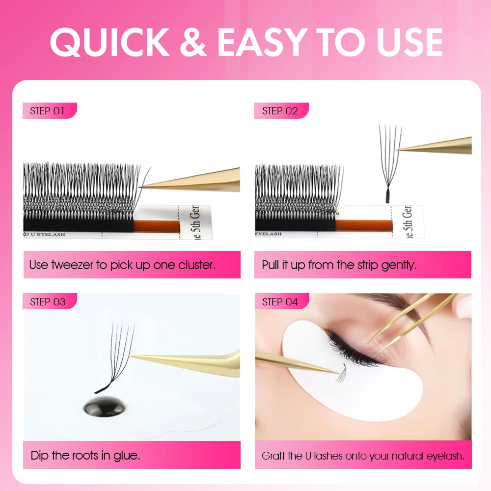 MASSCAKU 3D 4D 5D L/LU/M U-Shaped Eyelash Extensions Handmade Full Dense Clusters Makeup Products Natural Individual Lashes