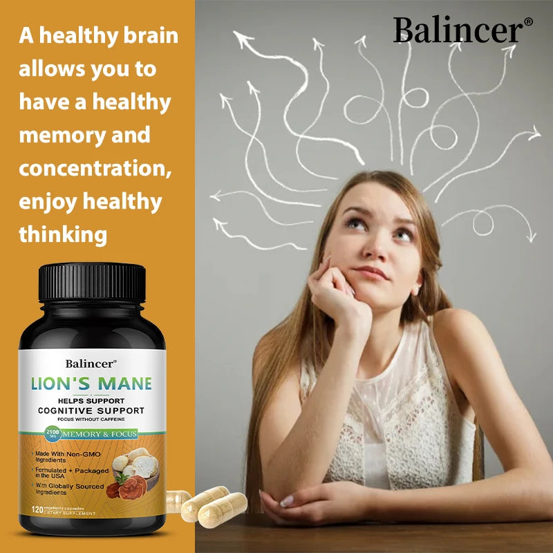 Mushroom Complex Capsules - Lions Mane Cordyceps Reishi, Brain & Immune Support, Nootropic for Focus/Memory, Stress Relief