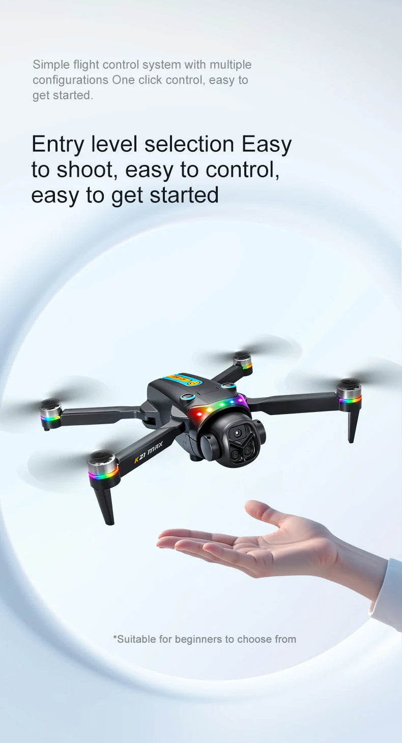 The K21MAX Drone, Equipped with a 4.3-Inch Built-in Screen Remote Controller, Is a Portable Remote-Controlled Quadcopter Suitable for Beginners. It Supports Optical Flow Hovering, Automatic Return-to-Home, and Makes a Great H