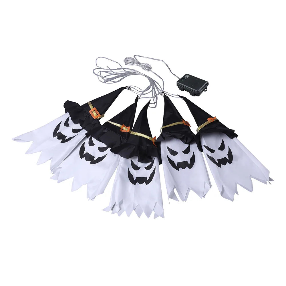 Halloween Hanging Ghost Decorations Outdoor, Glowing Ghost with Witch Hat String Lights for Yard Patio Garden Tree Decoration