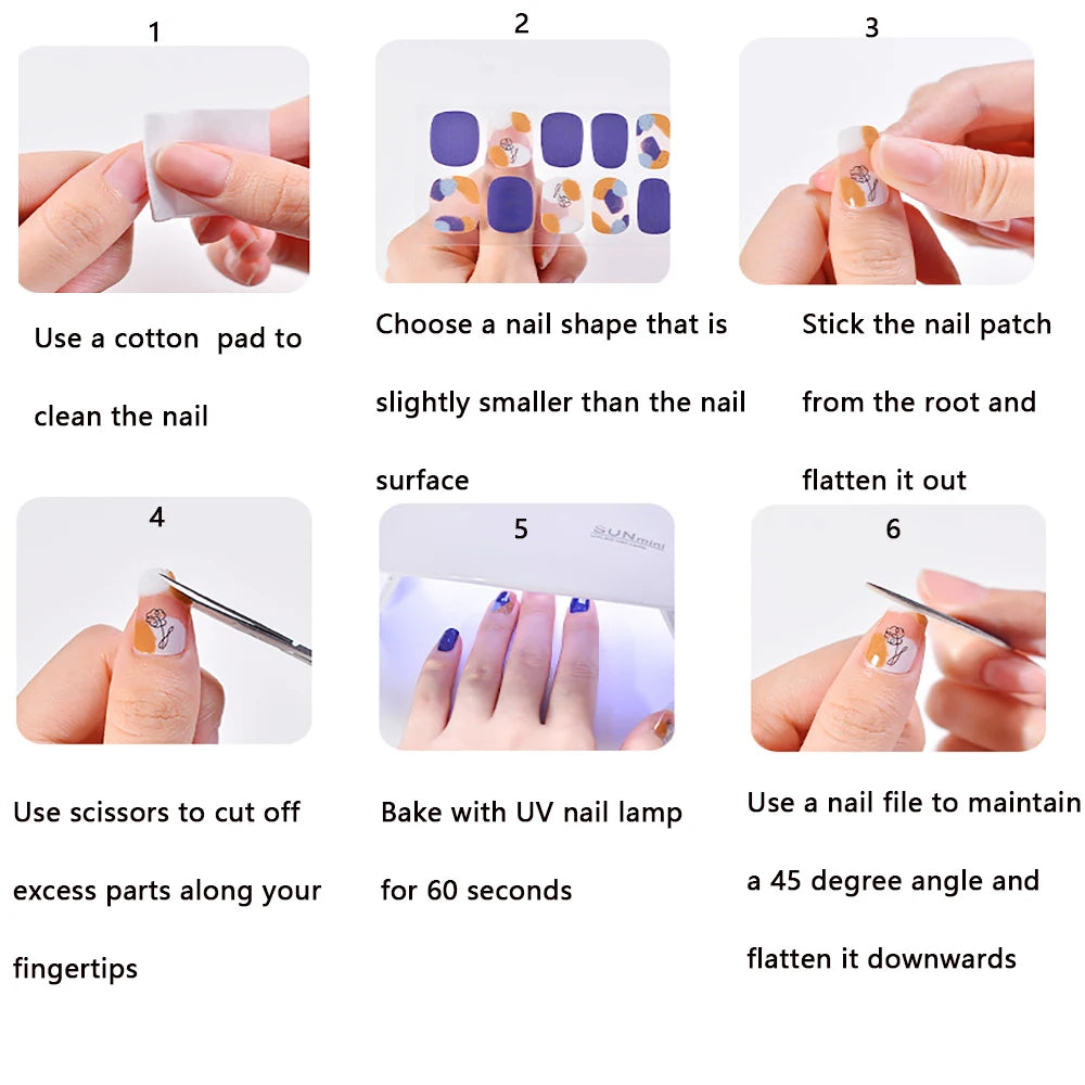 16Tips UV Semi Cured Nail Stickers White&Pink Lamp Gel Nail Polish Wraps Full Cover Adhesive Nails Decals Sliders Lamp Neede Y&F