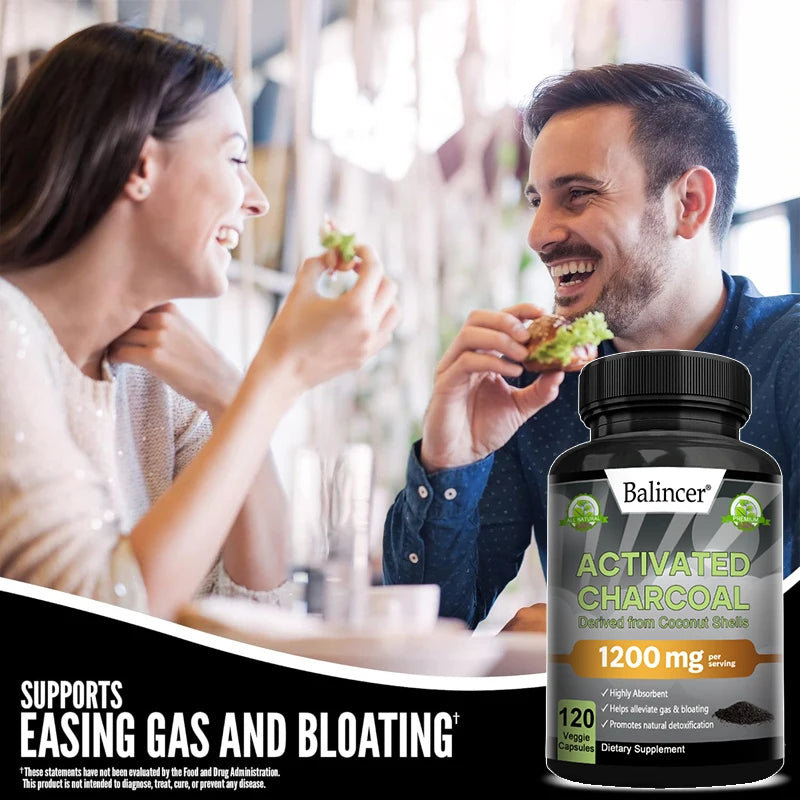 1200mg Activated Charcoal Capsules, Natural Digestive & Gut Support, Bloating & Gas Relief, Body Cleansing, Oral & Skin Wellness