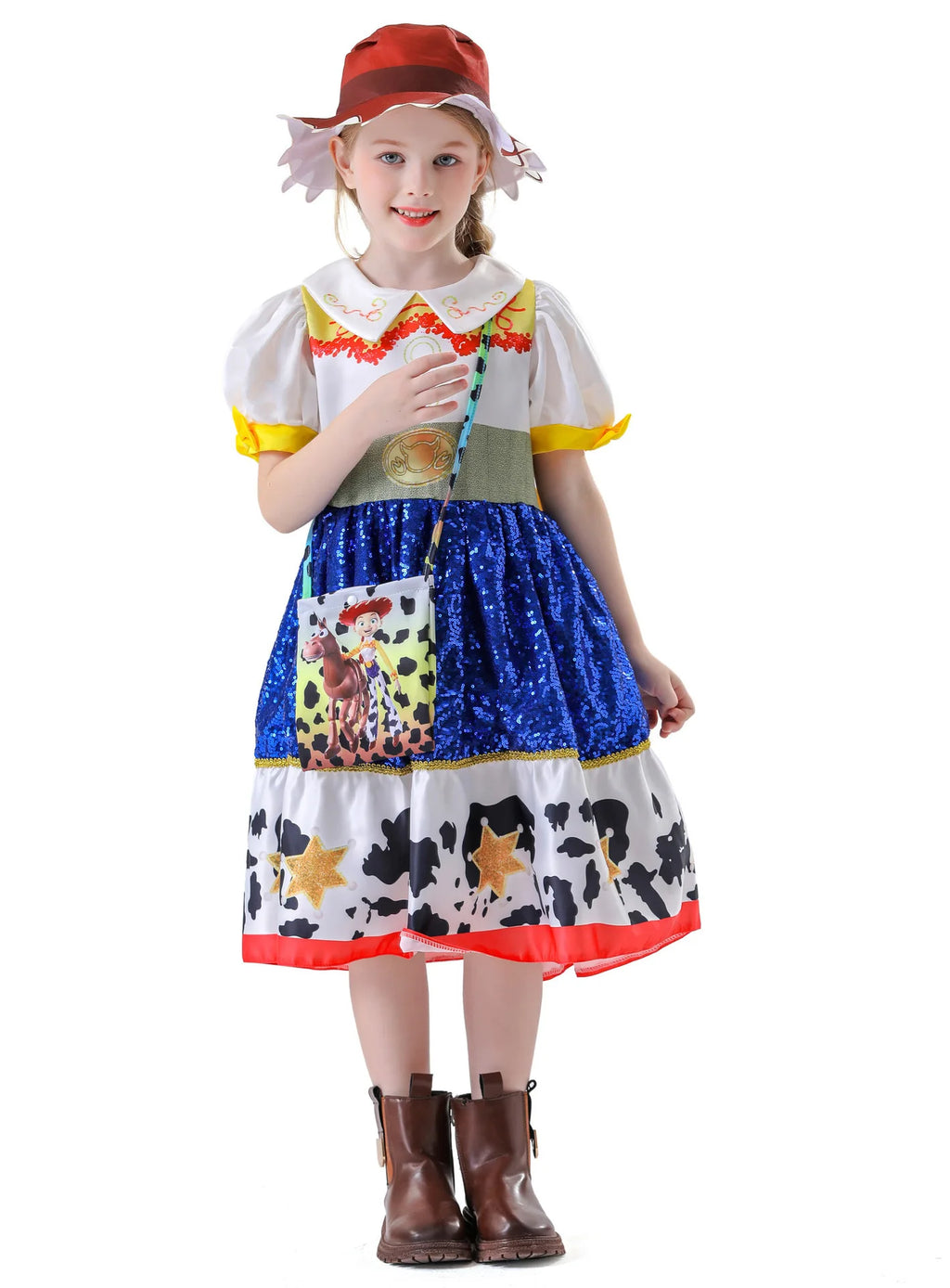 Girl Jessie Dress Kids Yellow Blue Cowgirl Cosplay Costume Kids Fancy Party Outfit Halloween Christmas Gift