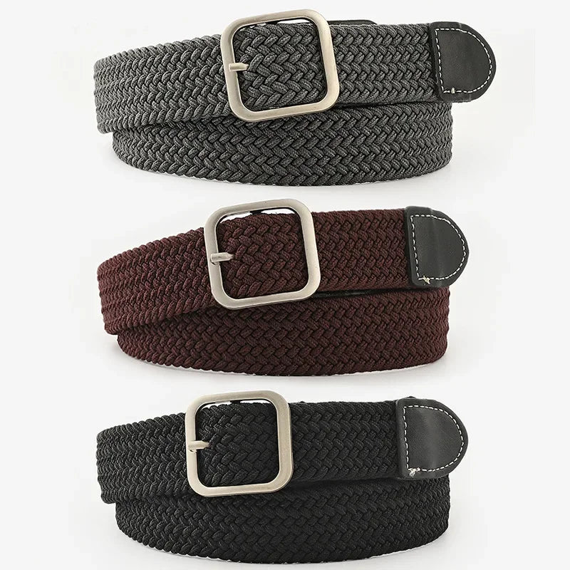 107cm Casual Knitted Pin Buckle Women Belt Woven Canvas Unisex Canvas Elastic Belts  Women Jeans Pin Buckle Versatile Men Belt