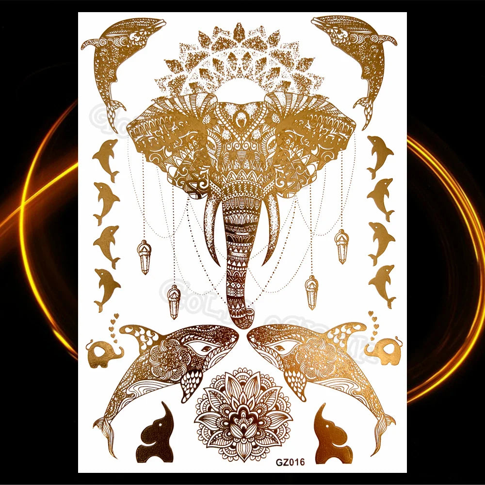 1PC Summer Style Men Women Body Art Gold Metallic Tattoo Sticker HYS-101 Chain Bracelet Fake Jewelry Waterproof Temporary Tattoo
