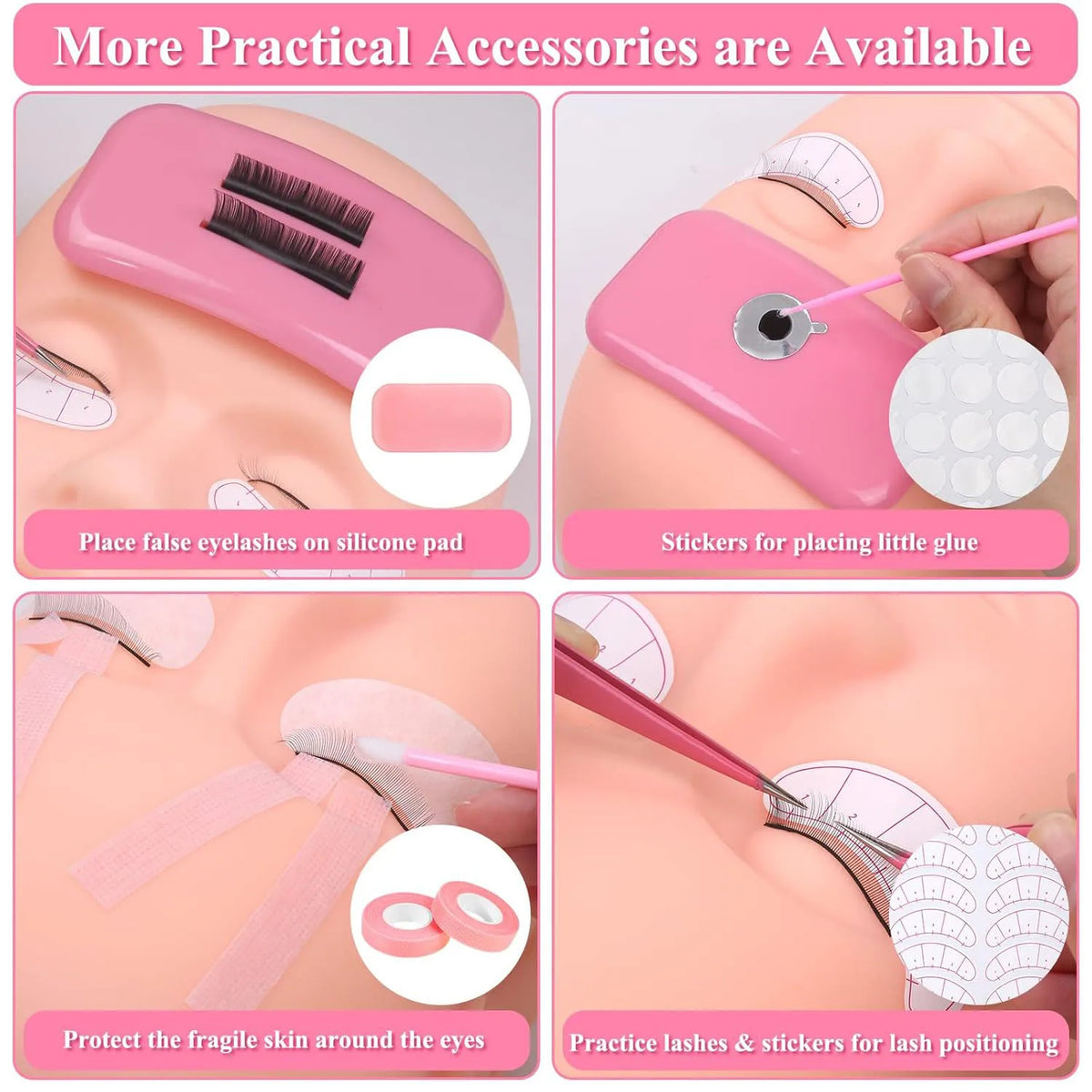 276-piece Complete Eyelash Extension Kit: Professional Human Model Head Training for Beginners, Eyelash Extension Practice