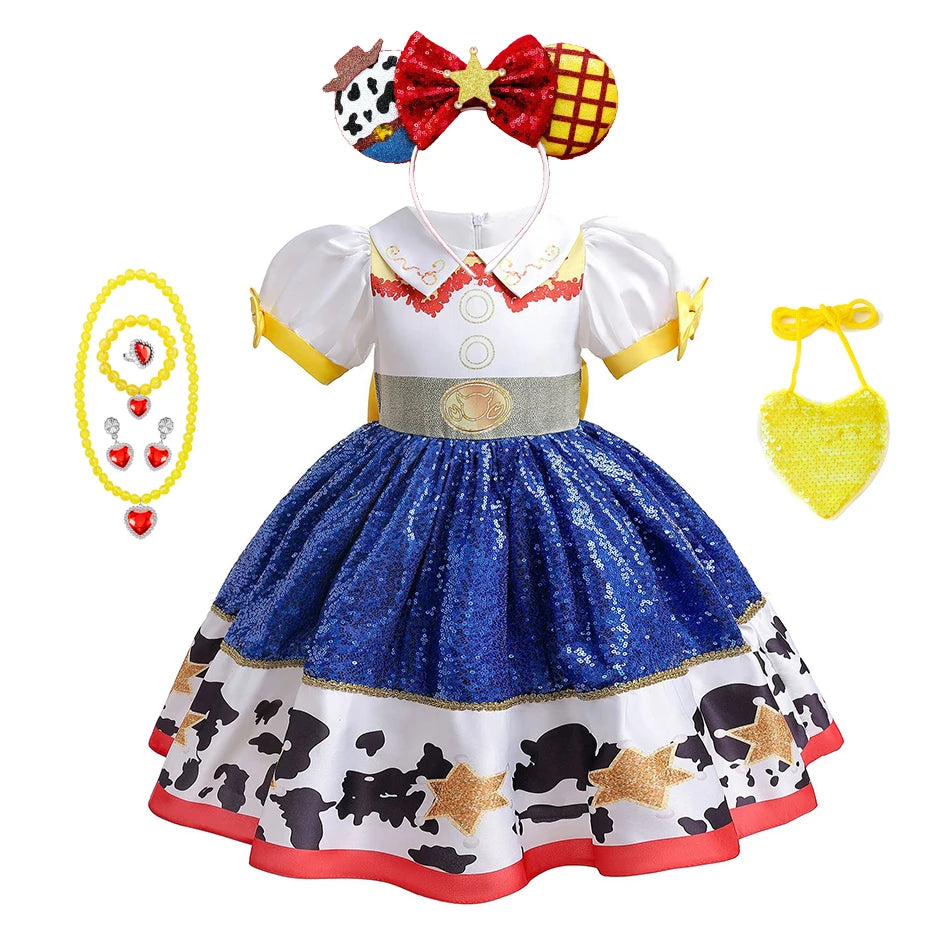 Girl Jessie Dress Kids Yellow Blue Cowgirl Cosplay Costume Kids Fancy Party Outfit Halloween Christmas Gift