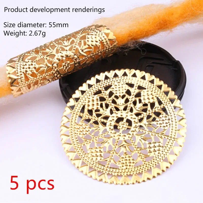 5 Pcs Round Adjustable Gold Metal Hair Tube Beads Rings Cuffs Hair Accessories Dreadlocks Cuff Clip Hair Jewelry for Braids