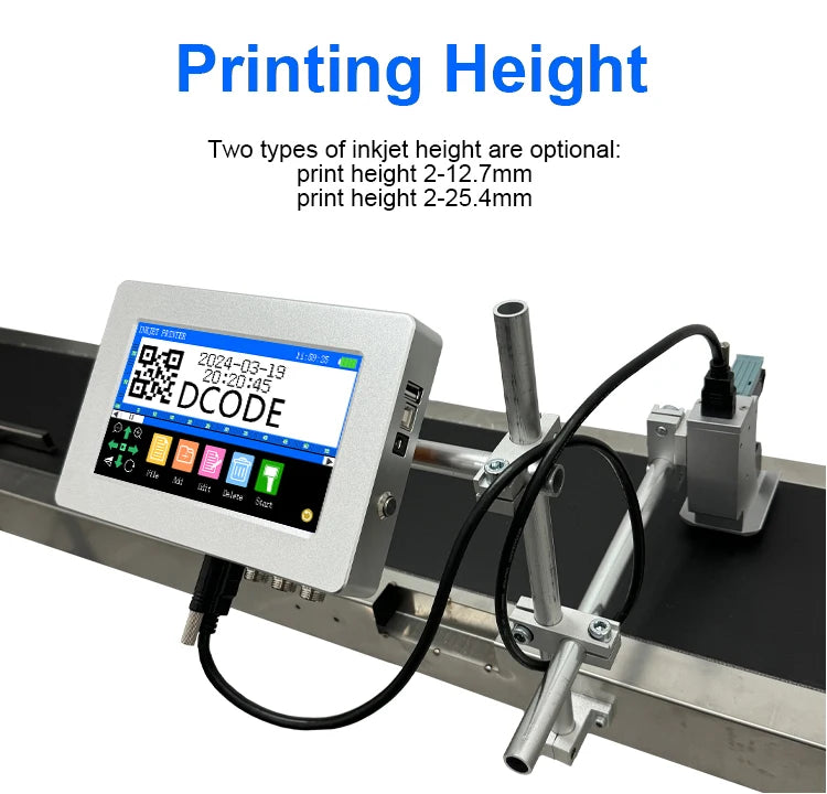DCODE 170PLUS 7-inch IPS TIJ Industrial Online Inkjet Printer 12.7mm Text QR Barcode Batch Number Logo Date Label Glass Printer