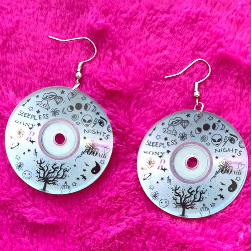 Egirl Fashion Disc YinYang Alien Earring for Women Fashion Goth Accessories Colorful Flower Earrings 90s Aesthetic Charm Jewelry