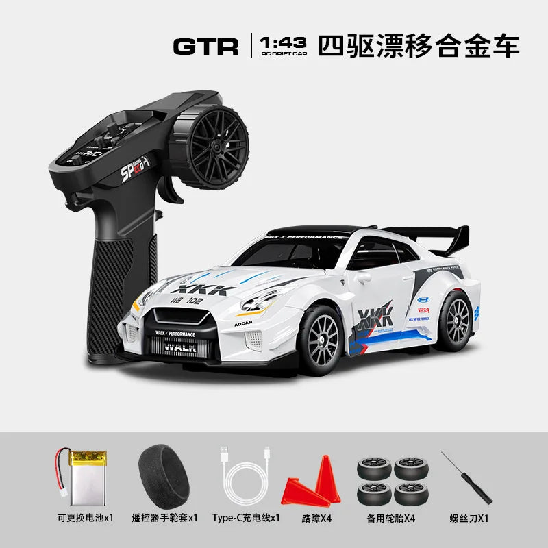 1:43 Scale RC 4WD Drift Alloy Car with Gyro Remote Control Toy for Boys Children's Christmas And Halloween Gifts