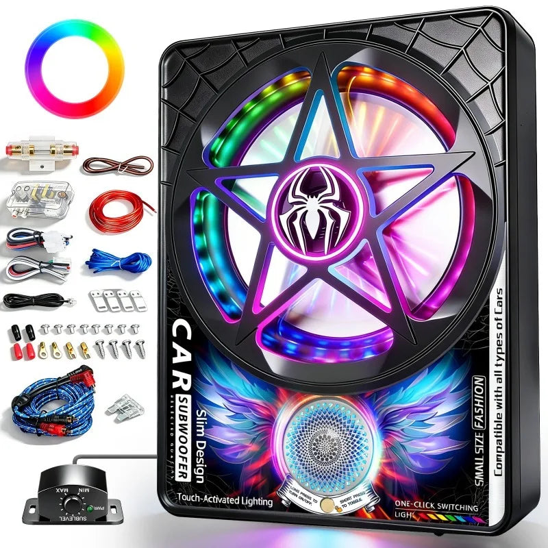 3000W Car Speaker Key Adjustment Modification Colorful Light Atmosphere Stereo Surround Ultra Thin Subwoofer Universal Car Audio