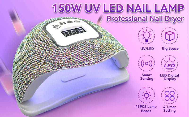 UV Light for Nails Rhinestone Nail Dryer Lamp Maquina De Unha Em Gel LCD Display 45 Led Beads 4 Timer Setting Nail Art Tools