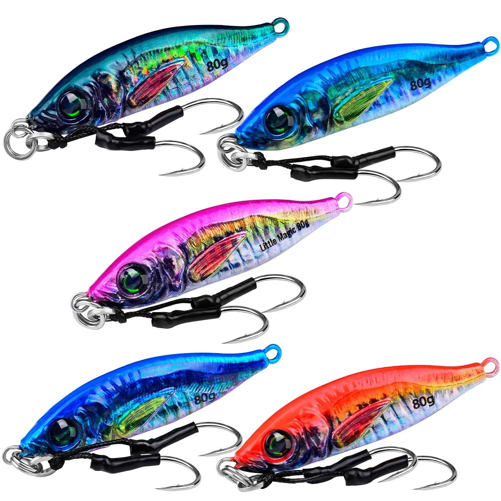 PROBEROS 5pcs Luminous Metal Jig Lure 30g 40g 60g 80g 3D Eyes Fishing Lures Bionic Bait Jerkbait Bass Pike Wobblers Swimbait
