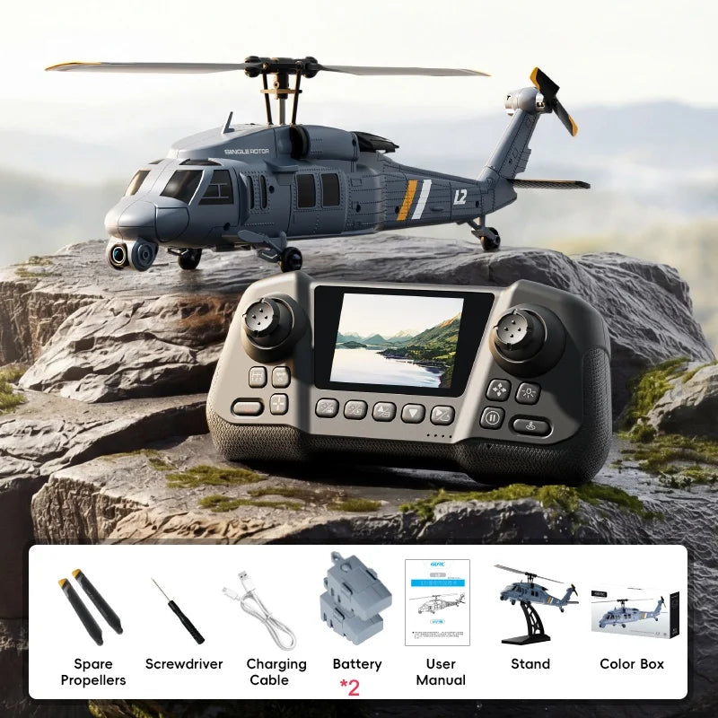8K HD Camera RC Helicopter With LCD Screen Optical Flow Positioning One Key Takeoff WIFI FPV RC Airplane Single-Rotor Flybarless