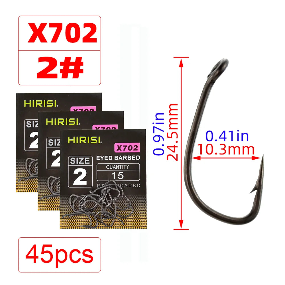 15pcs PTFE Coated High Carbon Steel Barbed Fish Hook With Eye  Carp Fishing Accessories X702