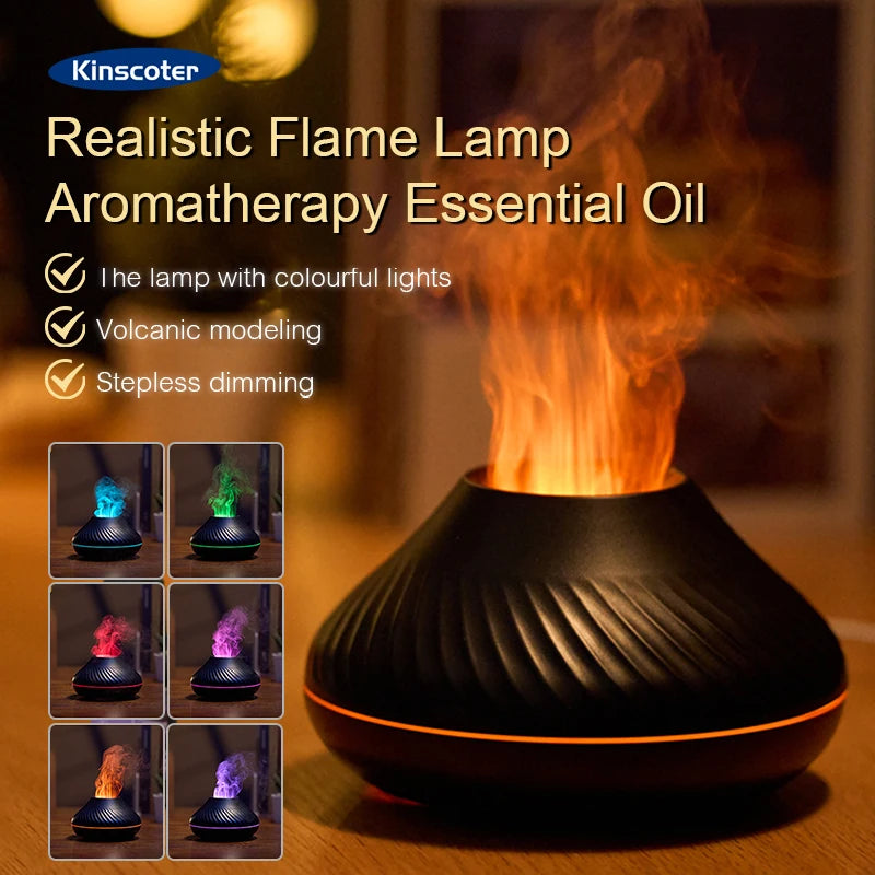 Colorful Flame Aromatherapy Humidifier Cool Mist Maker 130ml USB Essential Oil Aroma Diffuser for Home Bedroom Office Hotel
