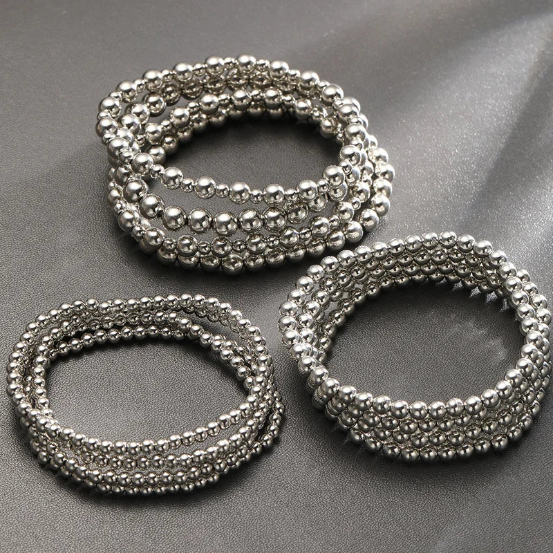 12pcs Chic Beaded Bracelet Set For Women Elegant Vintage Silver Color Exaggerated Round Charm Bangles HipHop Party Jewelry Gifts