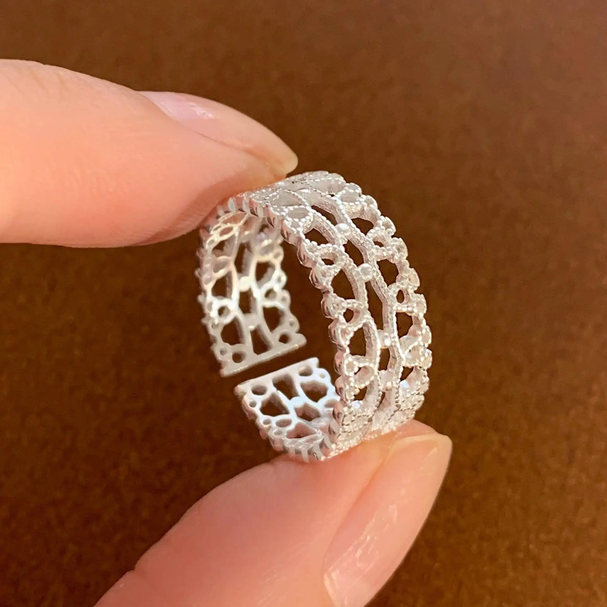 925 Sterling Silver Flower Geometry Ring For Women Girl Hollow Out Zircon Grace Wide Jewelry Gift Dropshipping