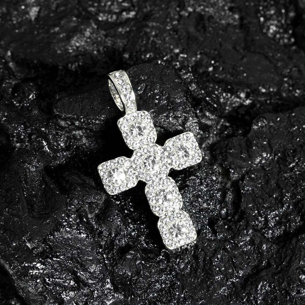 2025 New Hip Hop Cross Pendant Necklace Men 4mm Rhinestone Tennis Chain Iced Sparkling Necklace Women Punk Jewelry Fashion Gift